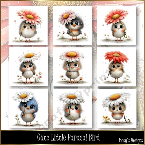 Cute Little Parasol Bird - Illustrations for Cards, Mini kits & Designers