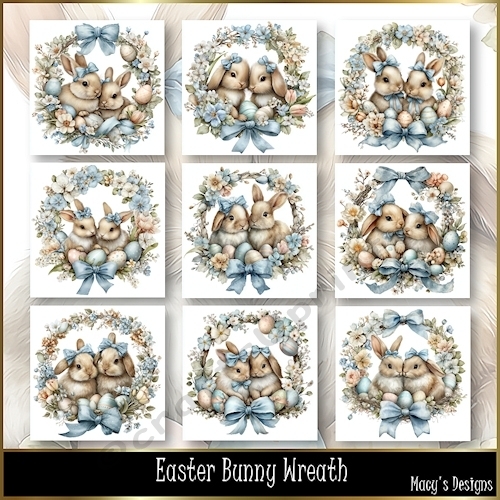 Easter Bunny Wreath 1 - Illustrations for Cards, Mini kits & Designers