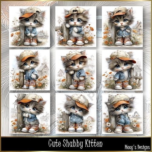 Cute Shabby Kitten -Illustrations for Cards, Mini kits & Designers