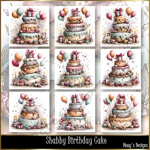 Shabby Birthday Cake - Illustrations for Cards, Mini kits & Designers