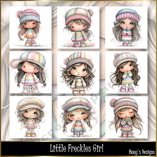 Little Freckles Girl - Illustrations for Cards, Mini kits & Designers