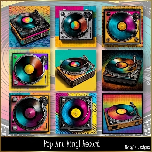 Pop Art Vinyl Record - Illustrations for Cards, Mini kits & Designers
