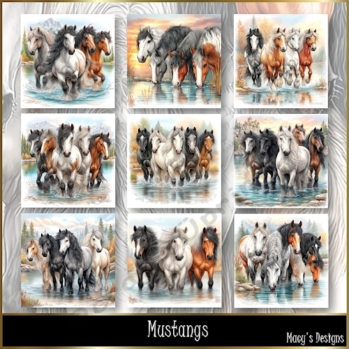 Mustangs - Illustrations for Cards, Mini kits & Designers