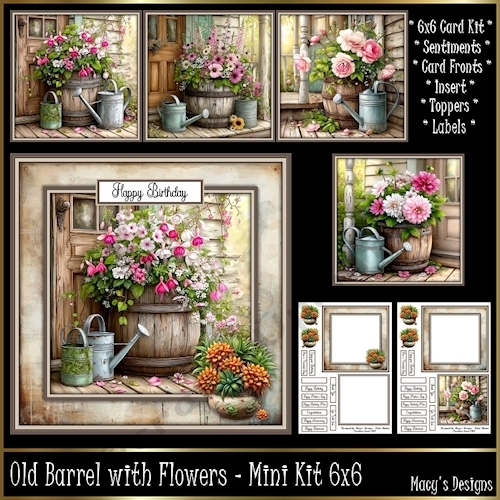 Old Barrel with Flowers - Mini Kit 6x6