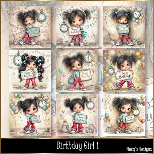 Birthday Girl 1 - Illustrations for Cards, Mini kits & Designers
