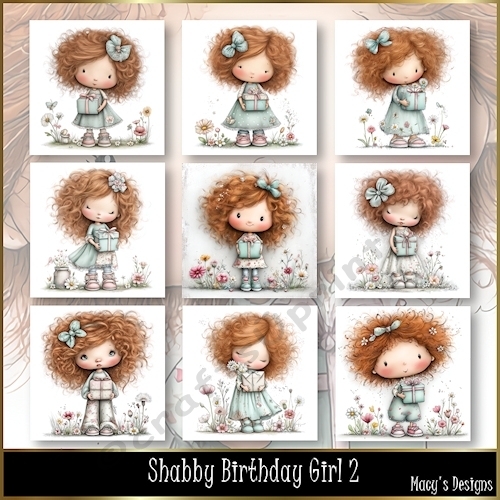 Shabby Birthday Girl 2 - Illustrations for Cards, Mini kits & Designers