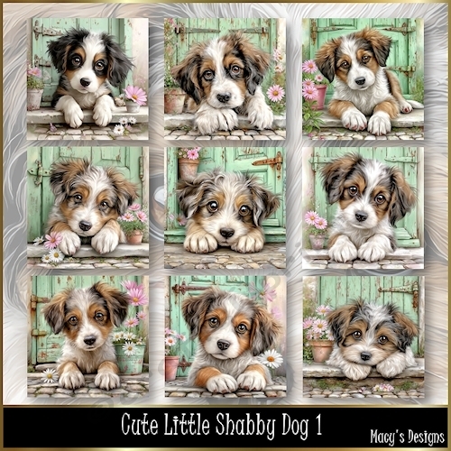 Cute Little Shabby Dog 1 - Illustrations for Cards, Mini kits & Designers