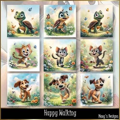 Happy Walking - Illustrations for Cards, Mini kits & Designers