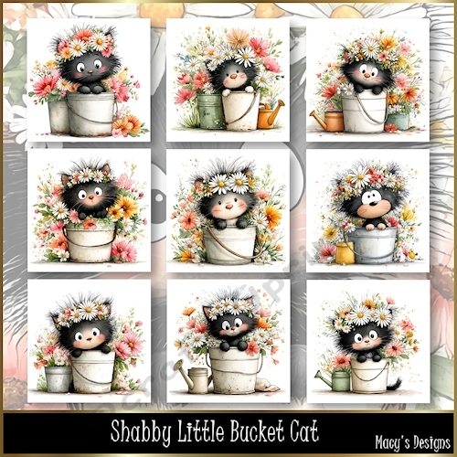 Shabby Little Bucket Cat - Illustrations for Cards, Mini kits & Designers