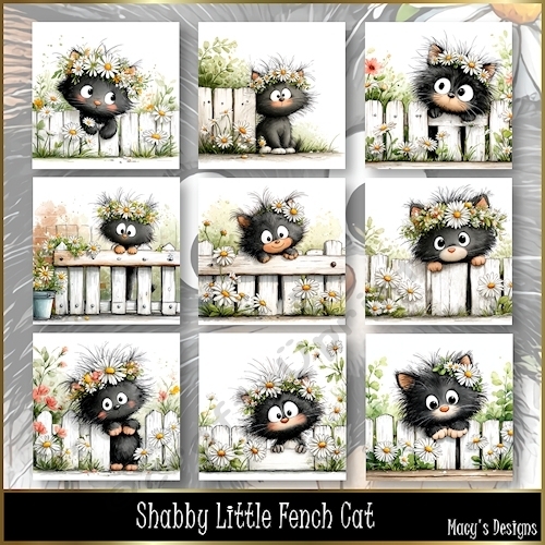 Shabby Little Fench Cat - Illustrations for Cards, Mini kits & Designers