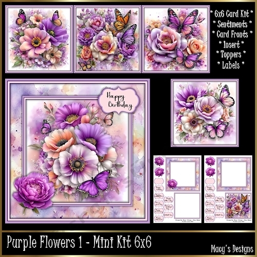 Purple Flowers 1 - Mini Kit 6x6