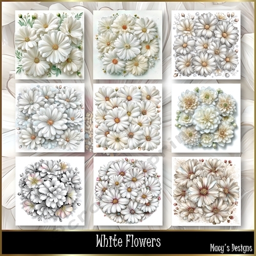 White Flowers - Illustrations for Cards, Mini kits & Designers