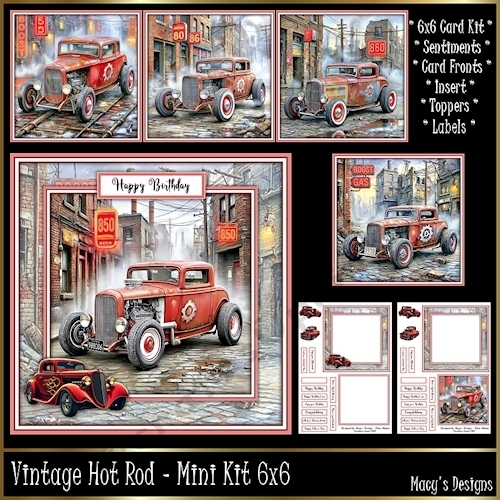Vintage Hot Rod - Birthday, Fathers Day - Mini Kit 6x6