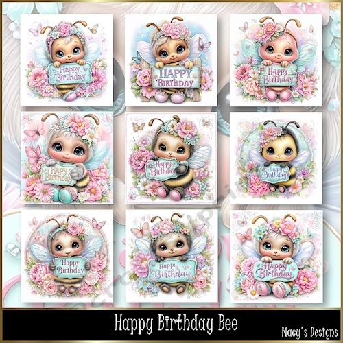 Happy Birthday Bee - Illustrations for Cards, Mini kits & Designers