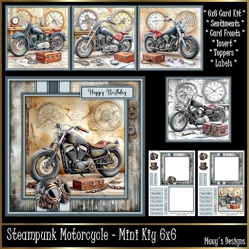 Steampunk Motortcycle - Birthday, Fathers Day  - Mini Kit 6x6