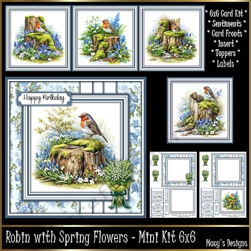 Robin with Spring Flowers - Mini Kit 6x6