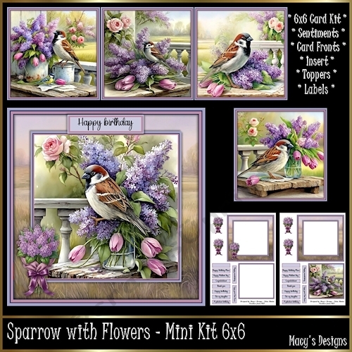 Sparrow with Flowers - Mini Kit 6x6