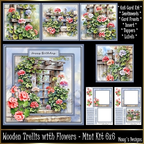Wooden Trellis with Flowers - Mini Kit 6x6
