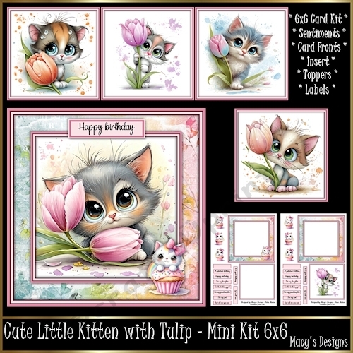 Cute Little Kitten with Tulip - Mini Kit 6x6