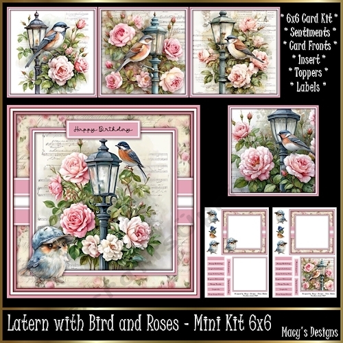 Latern with Bird and Roses - Mini Kit 6x6