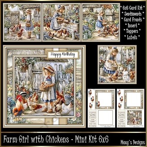Farm Girl with Chickens - Mini Kit 6x6