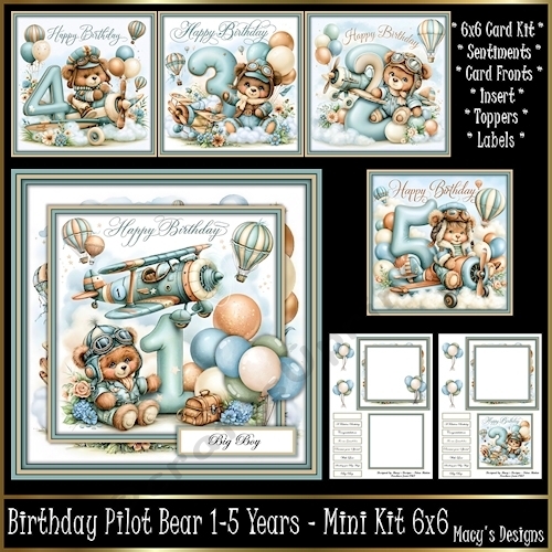 Birthday Pilot Bear 1-5 Years - Mini Kit 6x6
