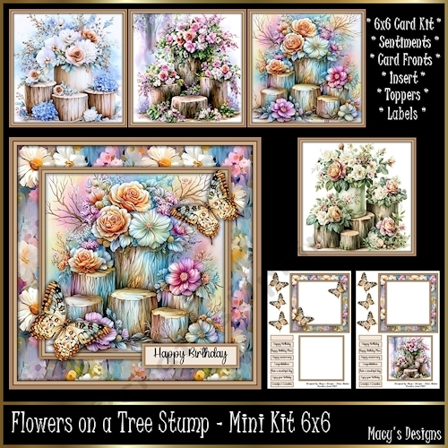 Flowers on a Tree Stump - Mini Kit 6x6