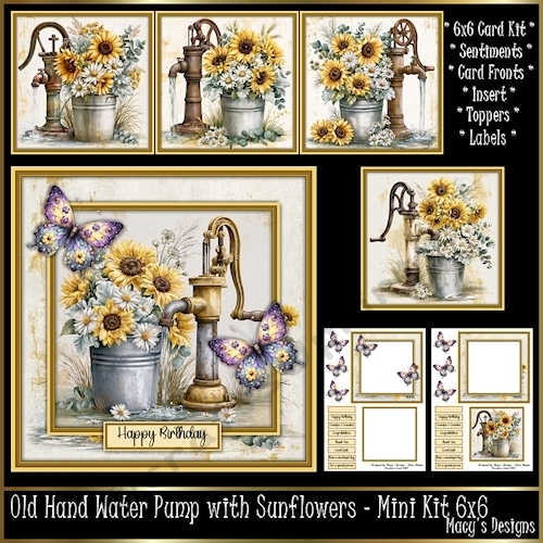 Old Hand Water Pump with Sunflowers - Mini Kit 6x6