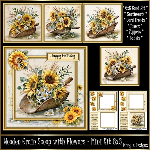 cup1449570_124264 - Wooden Grain Scoop with Flowers - Mini Kit 6x6