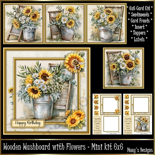 Wooden Washboard with Flowers - Mini Kit 6x6