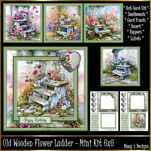 Old Wooden Flower Ladder - Mini Kit 6x6