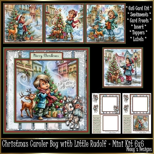 Christmas Caroler Boy with Little Rudolf - Mini Kit 6x6
