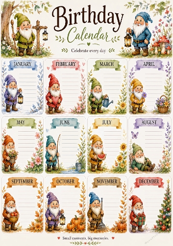Birthday Calendar Dwarfs