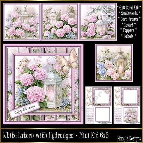 White Latern with Hydrangea - Mini Kit 6x6