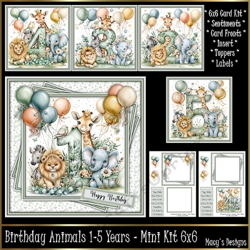 Birthday Animals 1-5 Years - Mini Kit 6x6