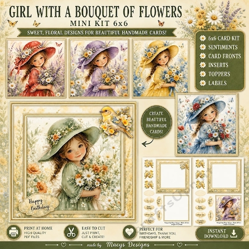 Girl with a Bouquet of Flowers - Mini Kit 6x6