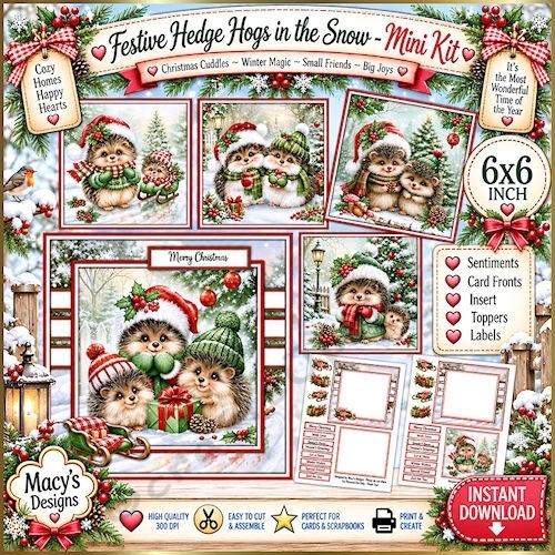 Festive Hedge Hogs in the Snow - Mini Kit 6x6