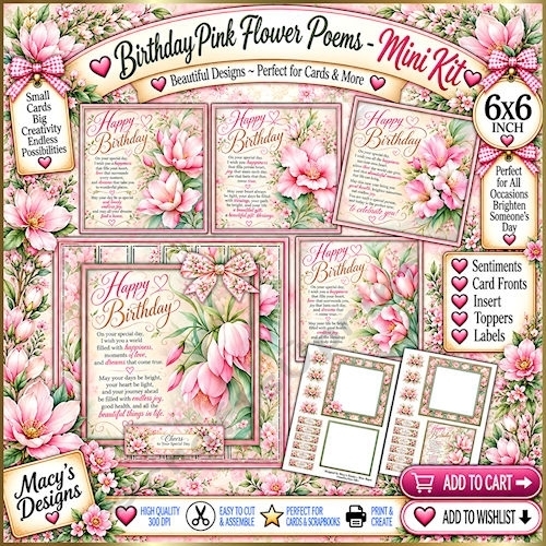 Birthday Pink Flower Poems - Mini Kit 6x6