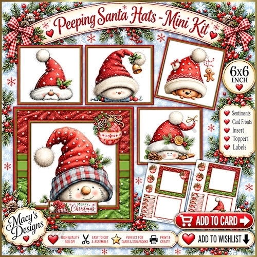 Peeping Santa Hats - Mini Kit 6x6