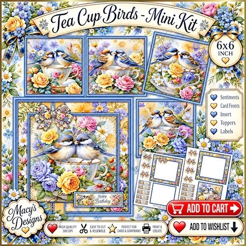 Tea Cup Birds - Mini Kit 6x6