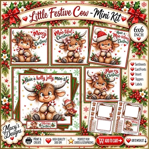 Little Festive Cow - Mini Kit 6x6
