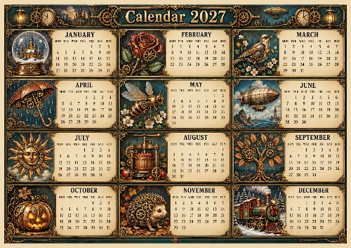 Year Calendar Steampunk 2027 
