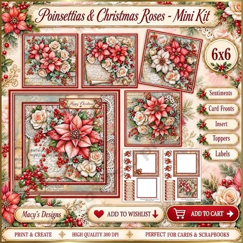 Poinsettias & Christmas Rose - Mini Kit 6x6
