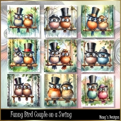 Funny Birds on a swing - Illustrations for Cards