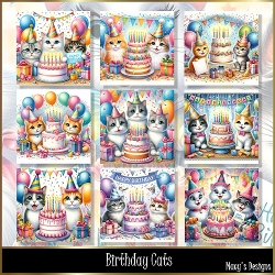 Birthday Cats - Illustrations for Cards
