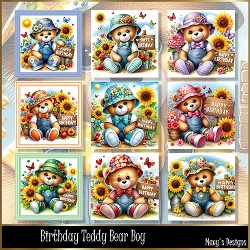 Birthday Teddy Bear Boy - Illustrations & Topper for Cards