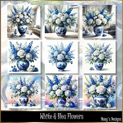 White & Bleu Flowers - Illustrations for Cards