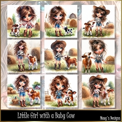 Little Girl with a Baby Cow - Illustrations for Cards
