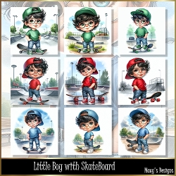 Little Boy with a SkateBoard - Illustrations for Cards