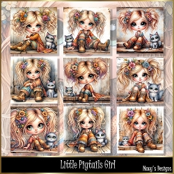 Little Pigtail Girl - Illustrations for Cards